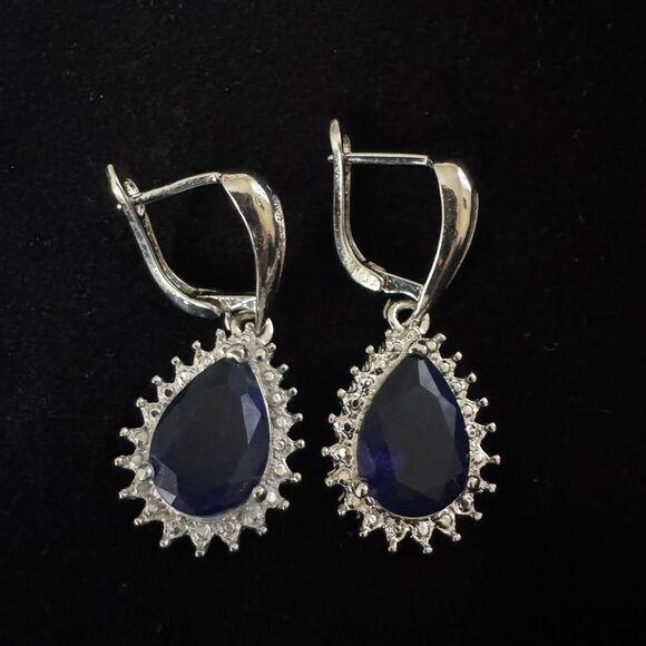 Elegant Silver and Blue Teardrop Earrings - Picture 1 of 2